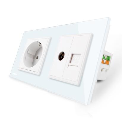 Priza dubla Livolo cu rama din sticla 1 priza Schuko+TV/internet SmartElectro IntelligentHouse