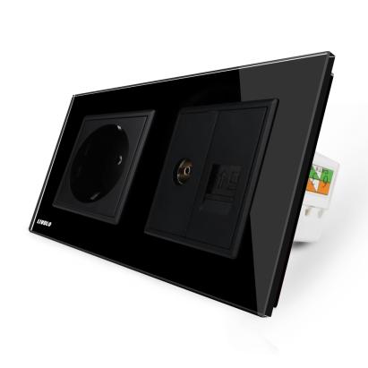 Priza dubla Livolo cu rama din sticla 1 priza Schuko+TV/internet SmartElectro IntelligentHouse
