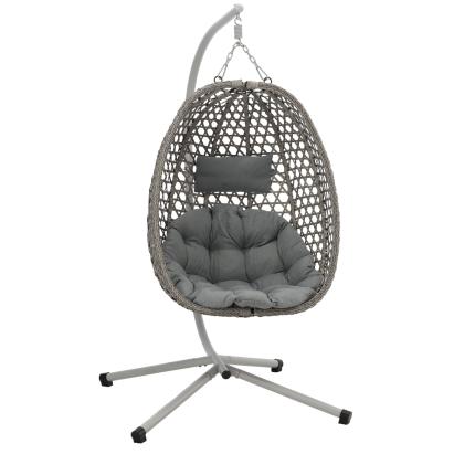 Leagan tip cuib suspendat, cu perna, cadru metalic si cos PE, 103x95x185 cm, gri Household NewTrend