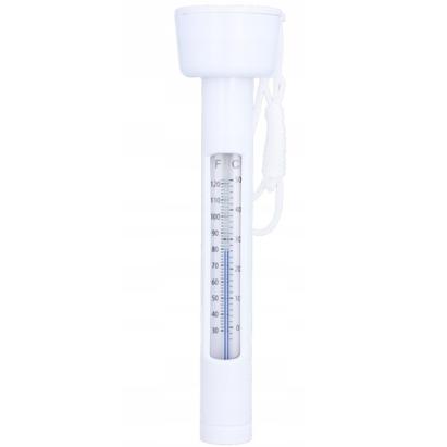 Termometru plutitor pentru piscina, cu snur de prindere si scala dubla, 18,5 cm, alb Household NewTrend