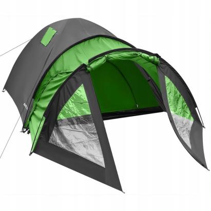 Cort camping 4 persoane cu antreu, impermeabil 3000 mm, 450x210x150 cm, negru si verde Household NewTrend