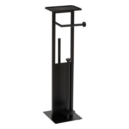 Suport hartie igienica 5Five Glass cu rezerva si perie, otel, 28x18x62 cm, negru Household NewTrend