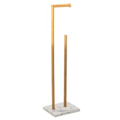 Suport hartie igienica 5Five Lea cu spatiu depozitare, bambus, 22x18x78 cm, alb si maro Household NewTrend