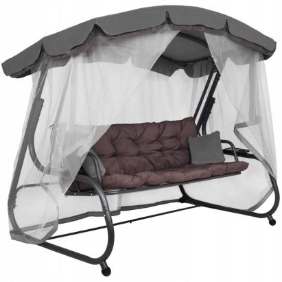 Balansoar gradina 226x126x192 cm, 3 in 1 leagan, pat si relaxare, cu plasa anti-insecte, copertina reglabila, saltea si perne incluse, gri si maro Household NewTrend