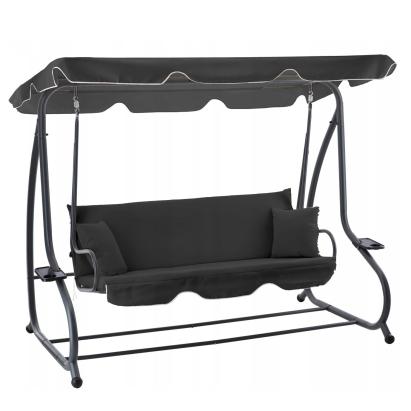 Leagan gradina 3 locuri cu baldachin reglabil, perne si suport pahare, 210x120x170 cm, gri inchis Household NewTrend
