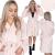 Halat de baie pentru femei pana la genunchi, cu gluga, marimea L/XL, roz Household NewTrend