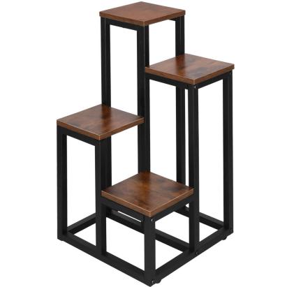 Stand pentru flori, cadru metalic, 4 etajere, 34x34x68 cm, maro inchis Household NewTrend