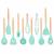 Set Sersimo 12 ustensile de bucatarie din silicon termorezistent si maner din bambus, verde Household NewTrend