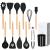 Set Sersimo 12 ustensile de bucatarie din silicon termorezistent si maner din bambus, negru Household NewTrend