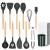 Set Sersimo 12 ustensile de bucatarie din silicon termorezistent si maner din bambus, gri Household NewTrend
