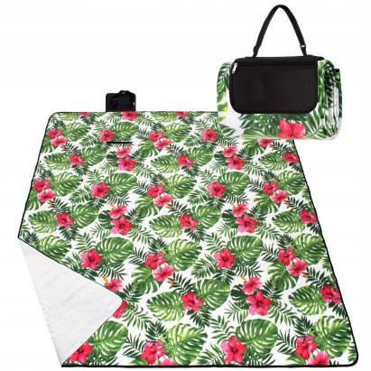Patura pentru picnic sau plaja, cu folie izolatoare si maner, 200x300cm, floral Household NewTrend