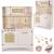 Bucatarie din lemn pentru copii 100x68x29 cm, cu accesorii si efecte luminoase, stil retro, MDF si plastic, boho, crem Household NewTrend