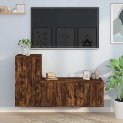 Set dulapuri TV, 2 piese, stejar fumuriu, lemn prelucrat GartenMobel Dekor