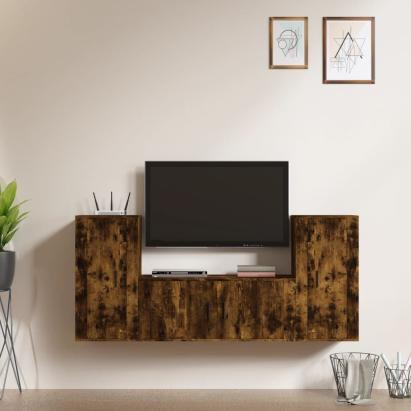 Set dulapuri TV, 3 piese, stejar fumuriu, lemn prelucrat GartenMobel Dekor