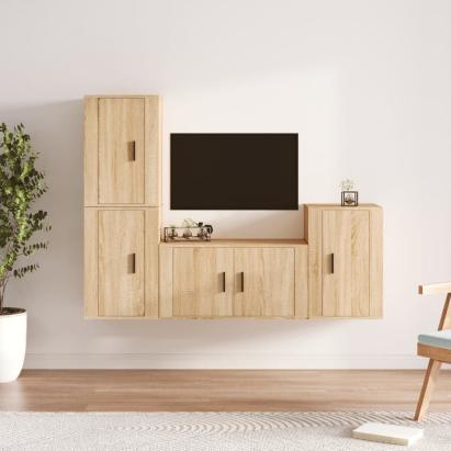 Set dulap TV, 4 piese, stejar sonoma, lemn prelucrat GartenMobel Dekor