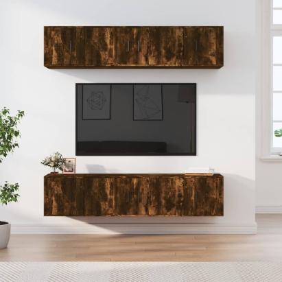 Set dulapuri TV, 6 piese, stejar fumuriu, lemn prelucrat GartenMobel Dekor