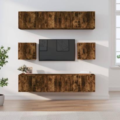 Set dulap TV, 8 piese, stejar fumuriu, lemn prelucrat GartenMobel Dekor