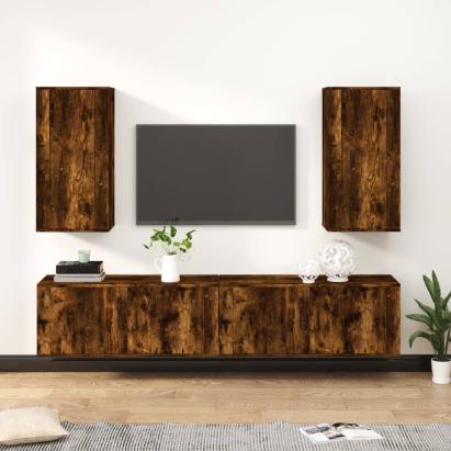 Set dulapuri TV, 4 piese, stejar fumuriu, lemn prelucrat GartenMobel Dekor