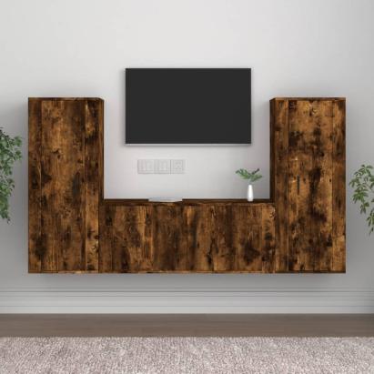 Set dulapuri TV, 3 piese, stejar fumuriu, lemn prelucrat GartenMobel Dekor