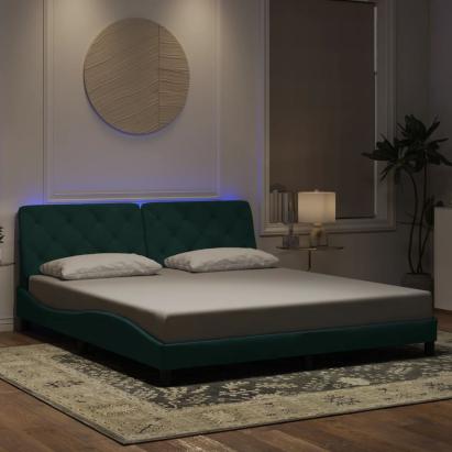 Cadru de pat cu lumini LED, verde închis, 180x200 cm, catifea GartenMobel Dekor