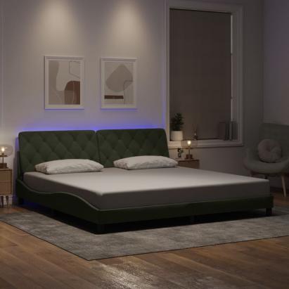 Cadru de pat cu lumini LED, gri deschis, 200x200 cm, catifea GartenMobel Dekor
