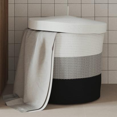 Coș de depozitare cu capac, alb și negru, Ø40x35 cm bumbac GartenMobel Dekor