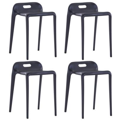 Scaune stivuibile 4 buc., negru, plastic GartenMobel Dekor