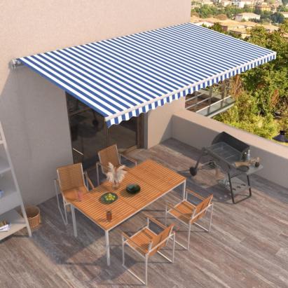 Copertină retractabilă manual, albastru și alb, 600x350 cm GartenMobel Dekor