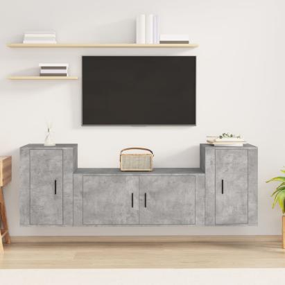 Set dulapuri TV, 3 piese, gri beton, lemn prelucrat GartenMobel Dekor