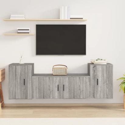 Set dulap TV, 3 piese, gri sonoma, lemn prelucrat GartenMobel Dekor