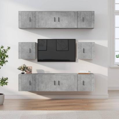 Set dulap TV, 8 piese, gri beton, lemn prelucrat GartenMobel Dekor