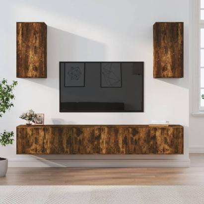 Set dulapuri TV, 6 piese, stejar fumuriu, lemn prelucrat GartenMobel Dekor
