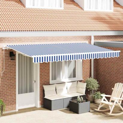 Cortina Retractabilă Manual Albastru și Alb GartenMobel Dekor