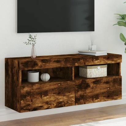Comodă TV de perete cu lumini LED, stejar fumuriu, 100x30x40 cm GartenMobel Dekor