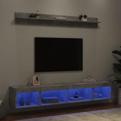 Unități TV de perete cu LED-uri 5 piese gri beton lemn compozit GartenMobel Dekor