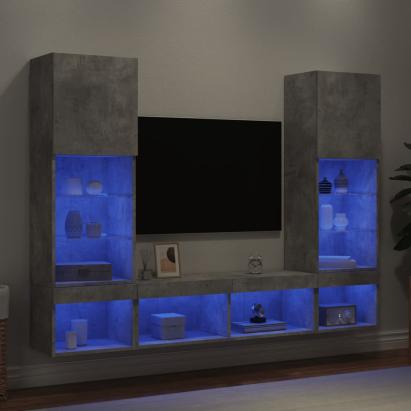 Unități TV de perete cu LED-uri 5 piese gri beton lemn compozit GartenMobel Dekor