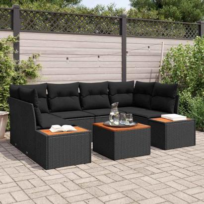 Set de canapele pentru grădină cu pernă 7 pcs Negru Rattan poli GartenMobel Dekor