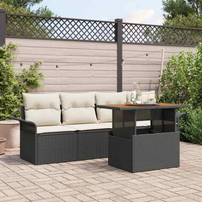 Set de canapele pentru grădină cu pernă 5 pcs negru și crem GartenMobel Dekor