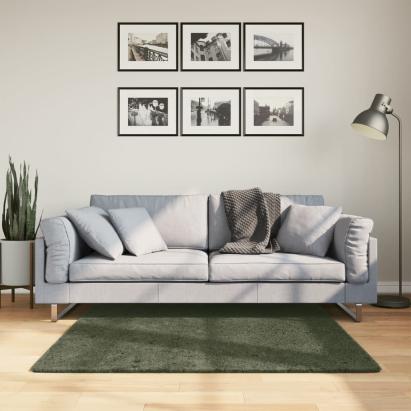Covor HUARTE, fir scurt moale și lavabil verde pădure 120x120cm GartenMobel Dekor