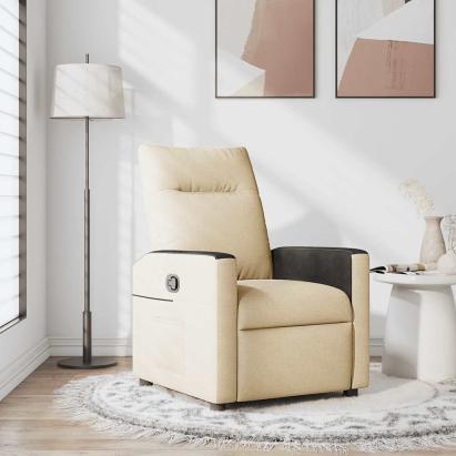 Fotoliu rabatabil, crem, material textil GartenMobel Dekor