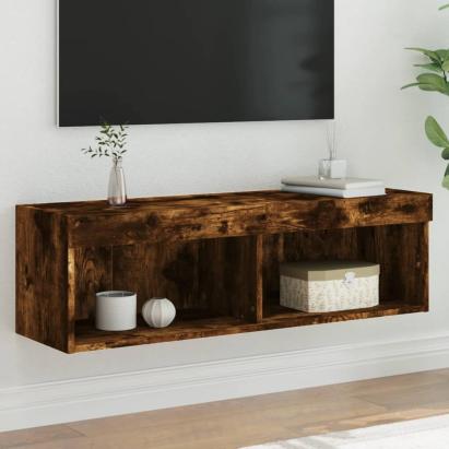 Comodă TV cu lumini LED, stejar fumuriu, 100x30x30 cm GartenMobel Dekor