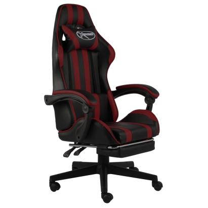 Scaun racing suport picioare negru/roșu vin piele ecologică GartenMobel Dekor