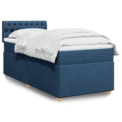 Pat box spring cu saltea, albastru, 100x200 cm, textil GartenMobel Dekor
