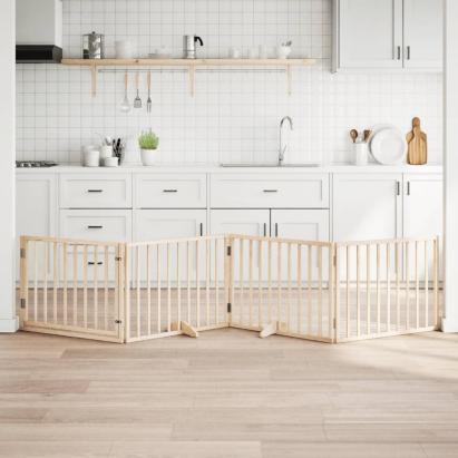 Poartă de câini pliabilă cu ușă, 4 panouri, 320 cm, lemn plop GartenMobel Dekor