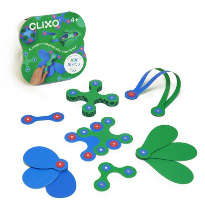 Clixo® joc magnetic de construit - Itsy Albastru & Verde (18 piese) PlayLearn Toys