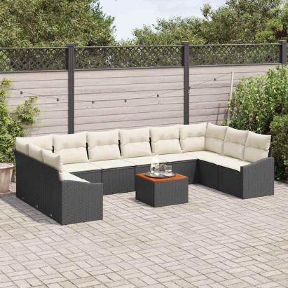 Set de canapele pentru grădină 11 pcs Negru, alb GartenMobel Dekor
