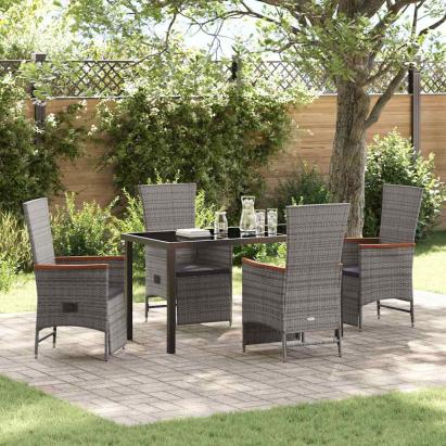 Set de masă pentru grădină cu pernă 5 pcs Gri Rattan poli GartenMobel Dekor
