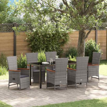 Set de masă pentru grădină cu pernă 7 pcs Gri Rattan poli GartenMobel Dekor