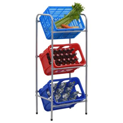Raft de depozitare pentru 3 lăzi, argintiu, 50x33x116 cm, oțel GartenMobel Dekor