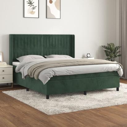 Pat box spring cu saltea, verde închis, 180x200 cm, catifea GartenMobel Dekor